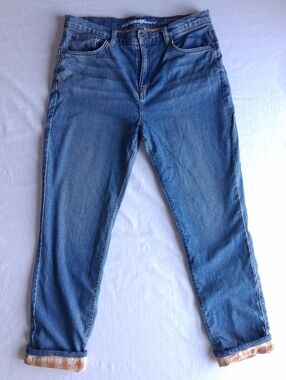 Eddie Bauer Jeans Boyfriend midrise straight flannel-lined cotton Denim size 10